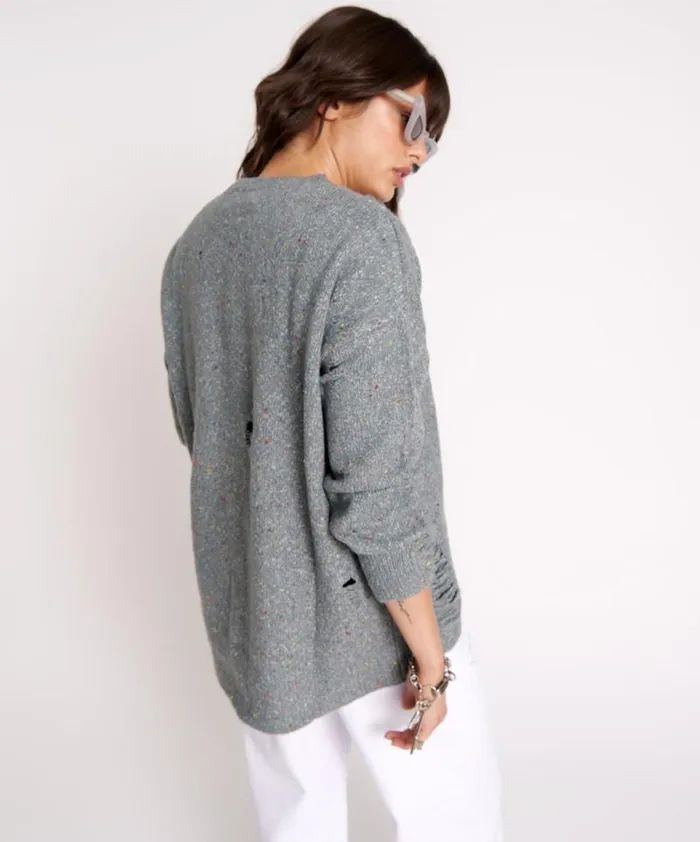 Women DISTRESSED FISHERMAN KNIT SWEATER GREY One Teaspoon Knitwear
