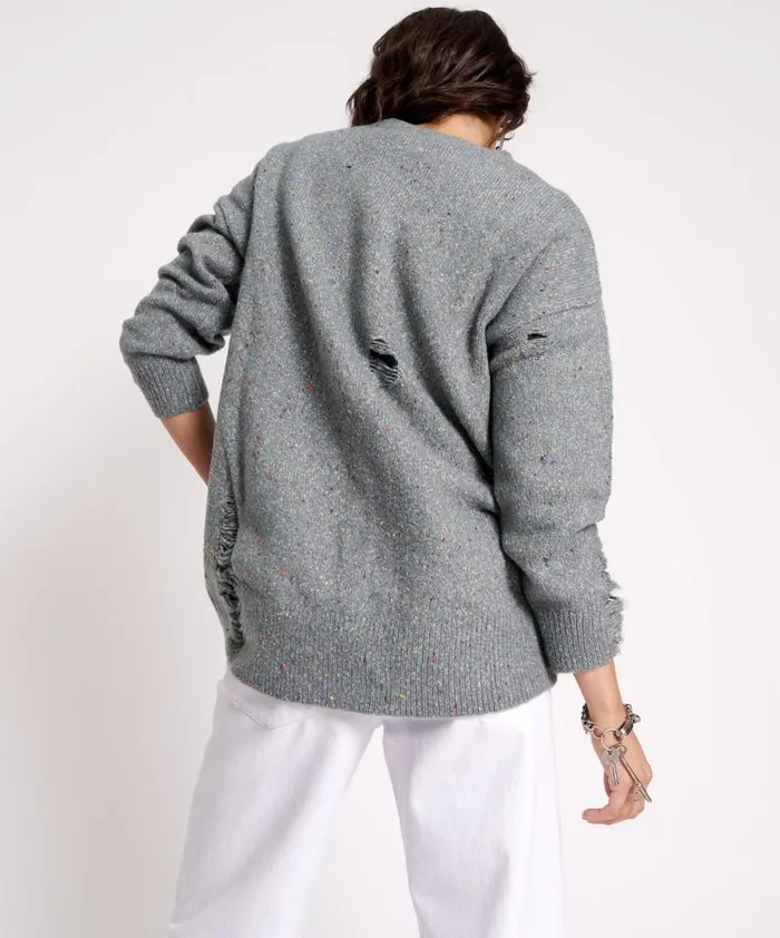 Women DISTRESSED FISHERMAN KNIT SWEATER GREY One Teaspoon Knitwear
