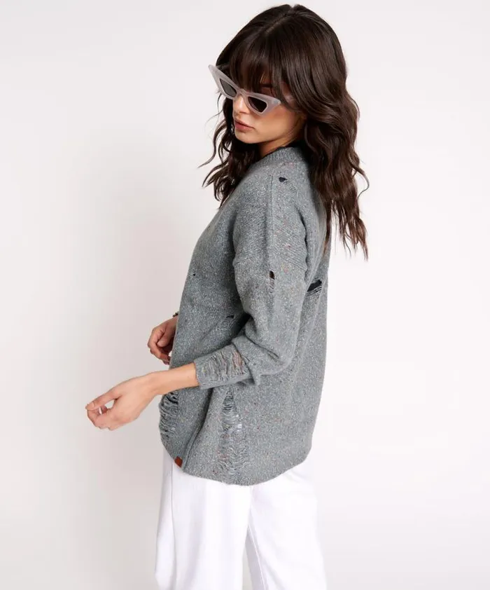 Women DISTRESSED FISHERMAN KNIT SWEATER GREY One Teaspoon Knitwear