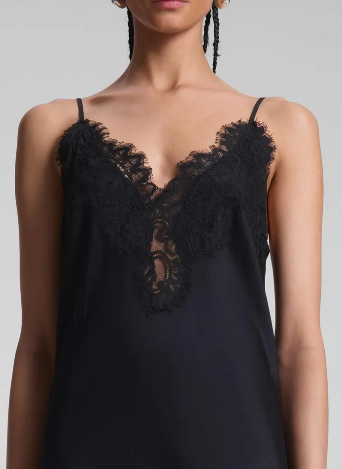 Women Dresses ALC Lennon Satin And Lace Midi Dress Blackblack