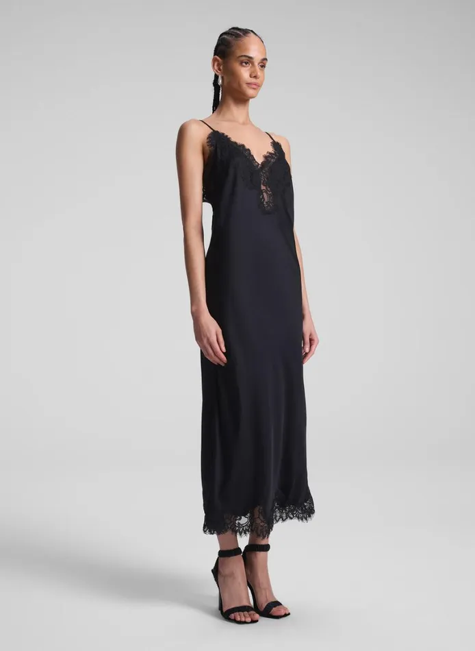 Women Dresses ALC Lennon Satin And Lace Midi Dress Blackblack
