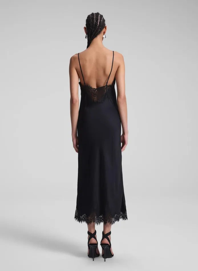 Women Dresses ALC Lennon Satin And Lace Midi Dress Blackblack