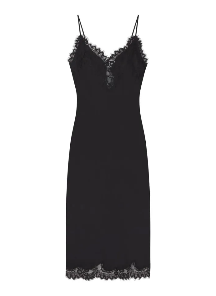 Women Dresses ALC Lennon Satin And Lace Midi Dress Blackblack