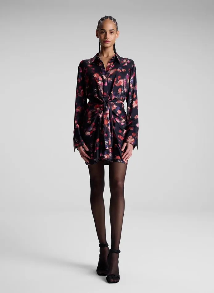 Women Dresses ALC Mia Stretch Silk Mini Shirtdress Navy Multi