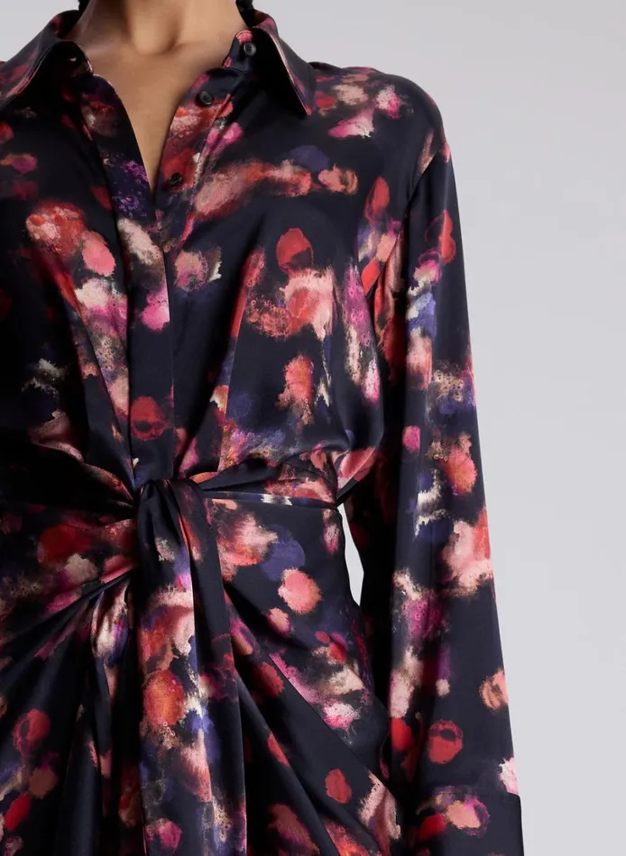 Women Dresses ALC Mia Stretch Silk Mini Shirtdress Navy Multi