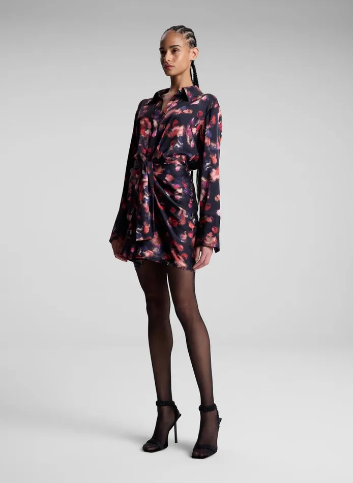 Women Dresses ALC Mia Stretch Silk Mini Shirtdress Navy Multi