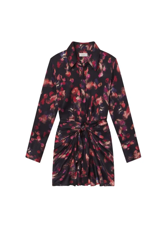 Women Dresses ALC Mia Stretch Silk Mini Shirtdress Navy Multi