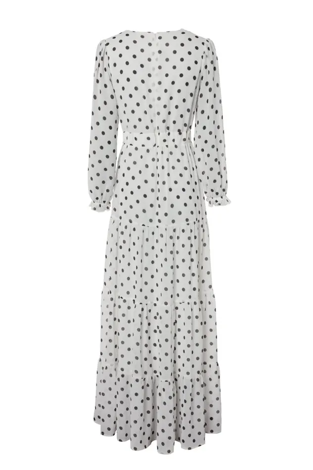 Women Dresses Holland Cooper Bella Tiered Maxi Dress White Black Polka Dot
