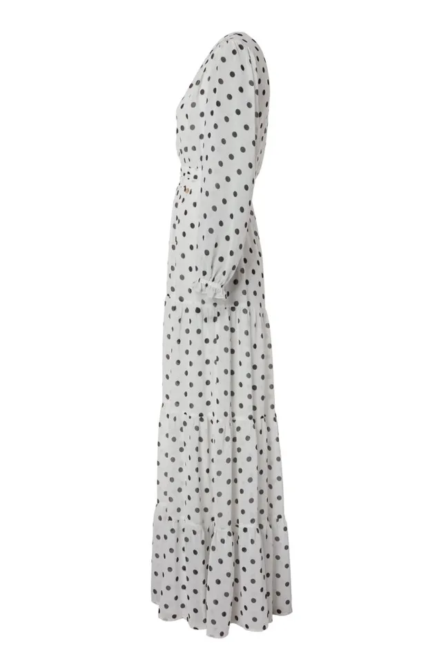 Women Dresses Holland Cooper Bella Tiered Maxi Dress White Black Polka Dot