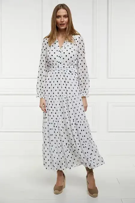 Women Dresses Holland Cooper Bella Tiered Maxi Dress White Black Polka Dot