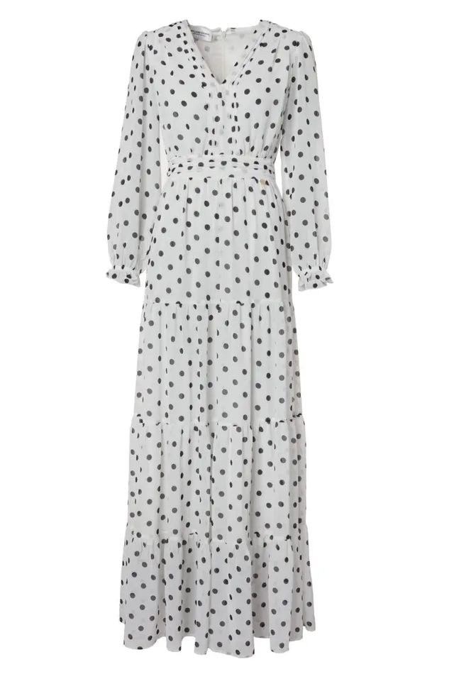 Women Dresses Holland Cooper Bella Tiered Maxi Dress White Black Polka Dot