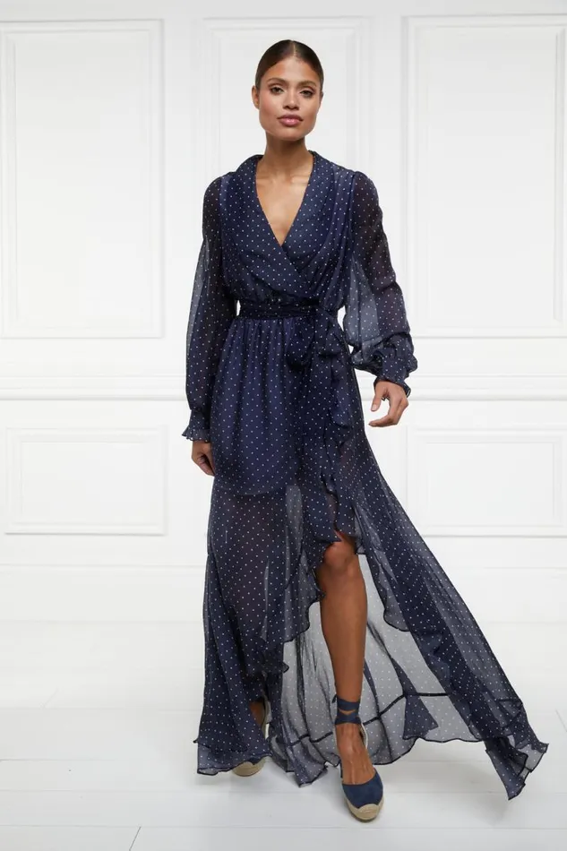 Women Dresses Holland Cooper Ellisa Maxi Dress Navy Polka Dot