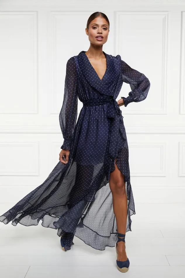 Women Dresses Holland Cooper Ellisa Maxi Dress Navy Polka Dot