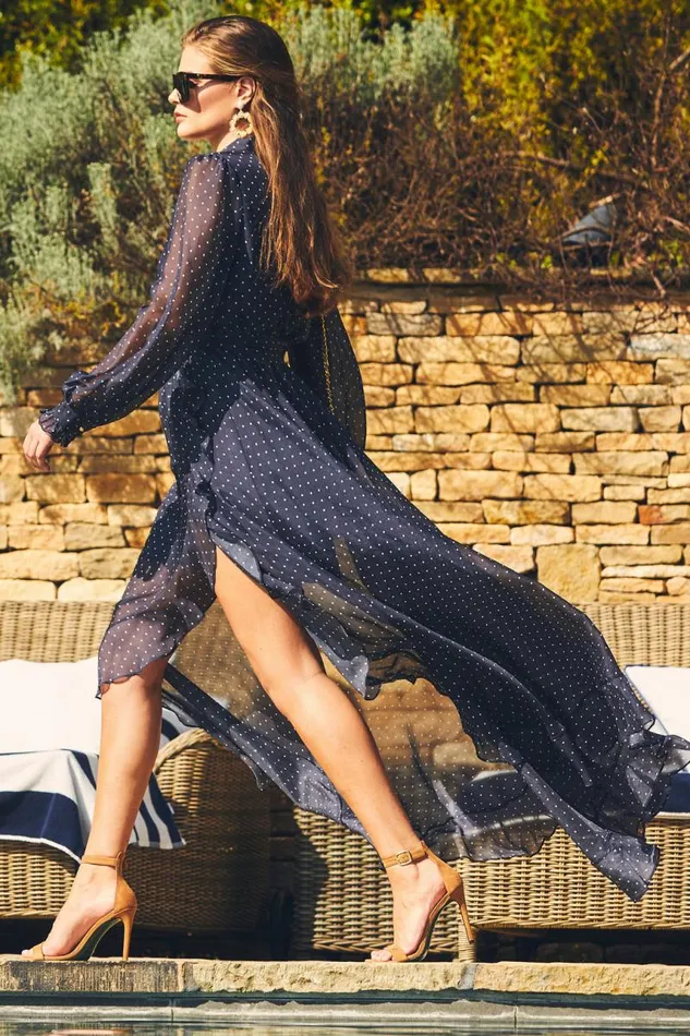 Women Dresses Holland Cooper Ellisa Maxi Dress Navy Polka Dot