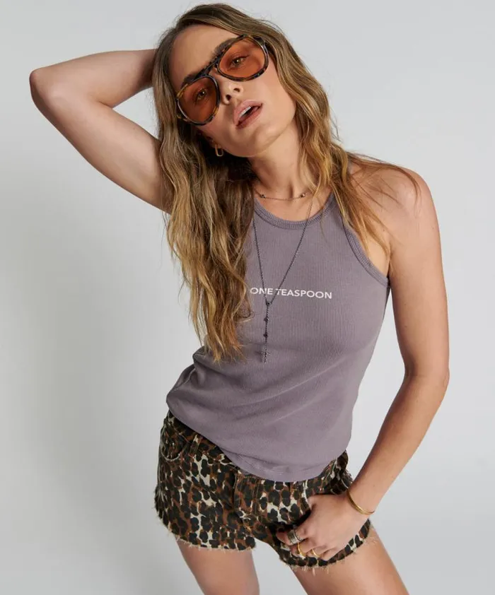 Women DUSKY ONE TEASPOON LOGO SINGLET One Teaspoon Tees and Tanks