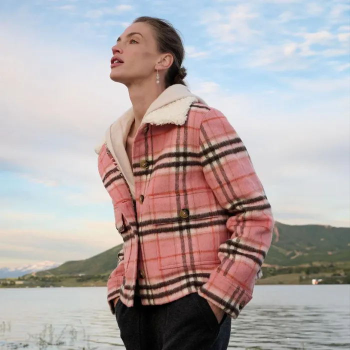 Women Edith Plaid Jacket Pink Sundance Catalog Jackets and Coats
