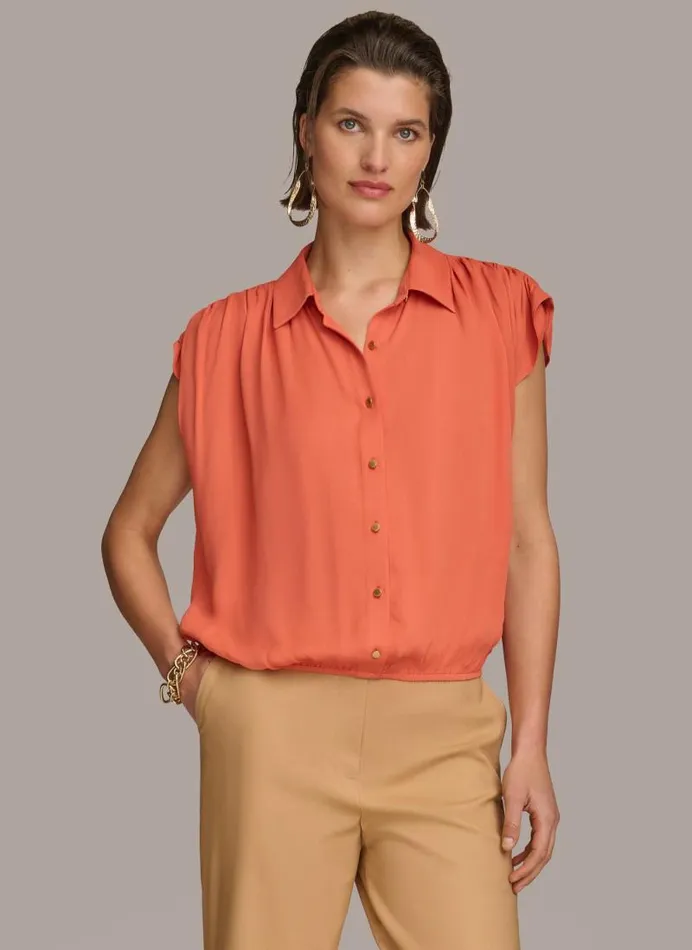 Women ELASTIC HEM BLOUSE Terracotta Donna Karan New York Sweaters And Tops