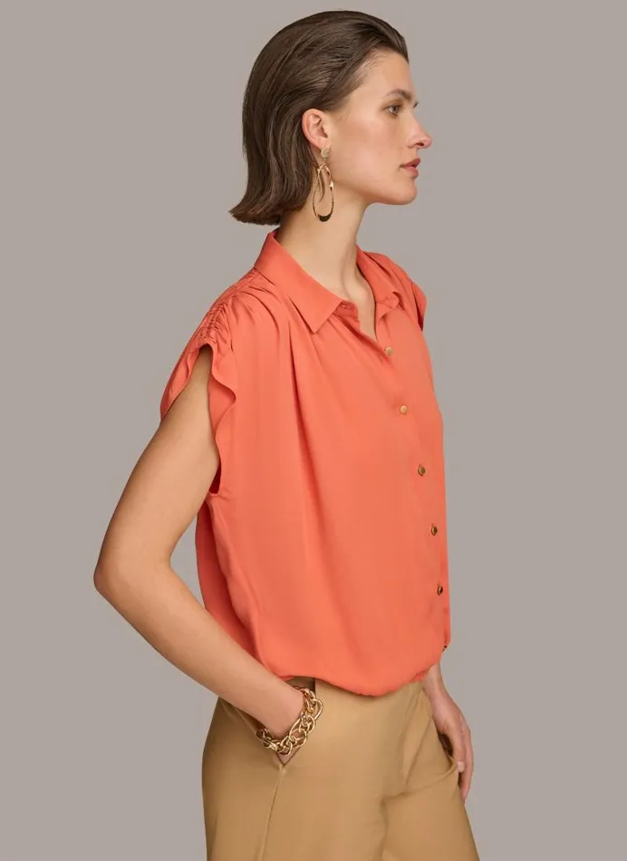 Women ELASTIC HEM BLOUSE Terracotta Donna Karan New York Sweaters And Tops Women ELASTIC HEM BLOUSE Terracotta Donna Karan New York Sweaters And Tops