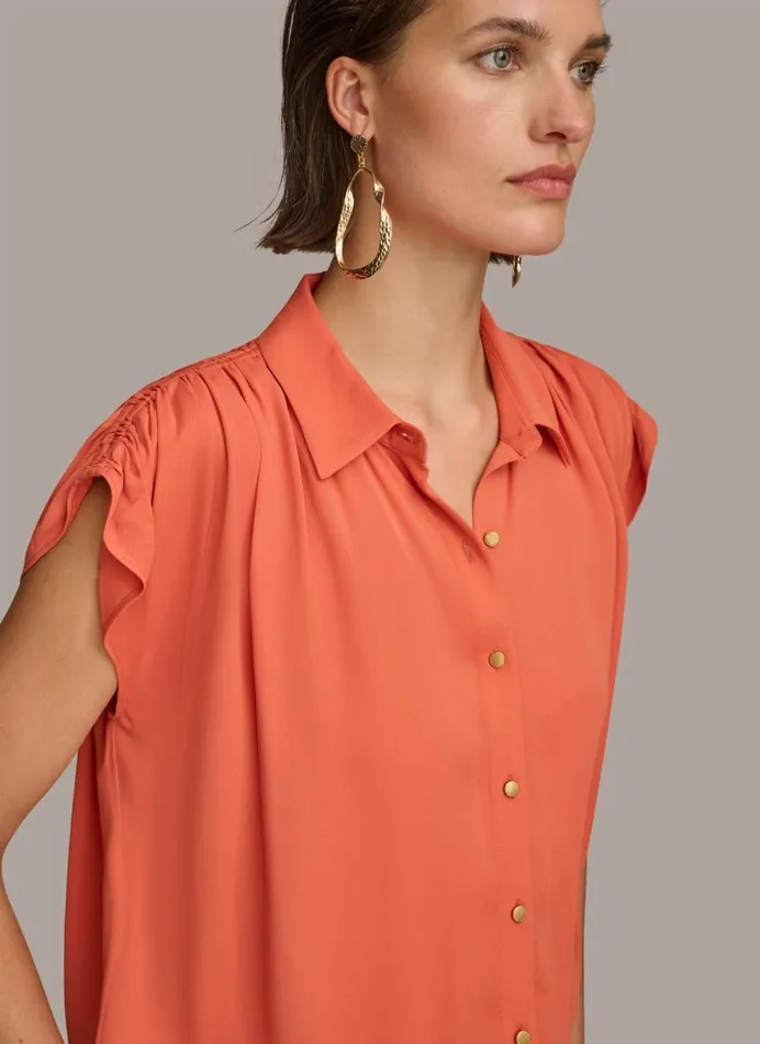 Women ELASTIC HEM BLOUSE Terracotta Donna Karan New York Sweaters And Tops Women ELASTIC HEM BLOUSE Terracotta Donna Karan New York Sweaters And Tops