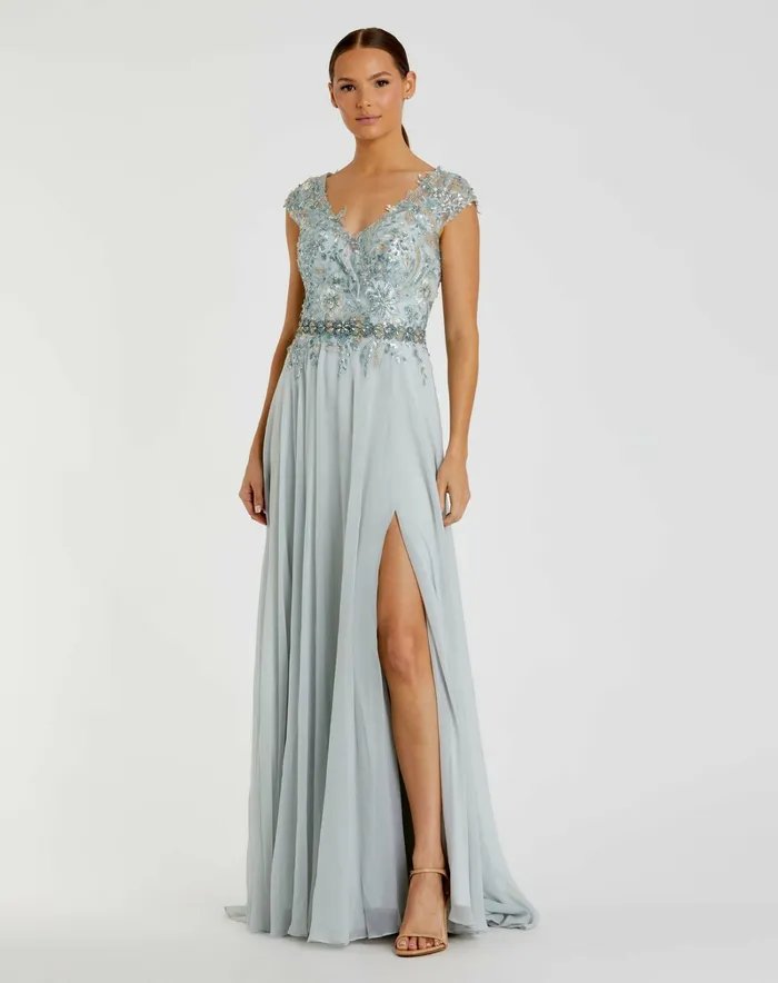 Women Embellished Cap Sleeve Bodice Flowy Gown Seamist Evening Gowns Mac Duggal Women Embellished Cap Sleeve Bodice Flowy Gown Seamist Evening Gowns Mac Duggal