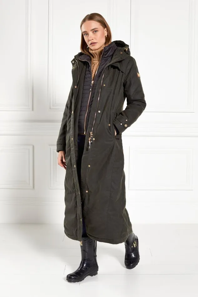 WomenEquestrian Coats Holland Cooper Wax Longline Field Coat Dark Olive