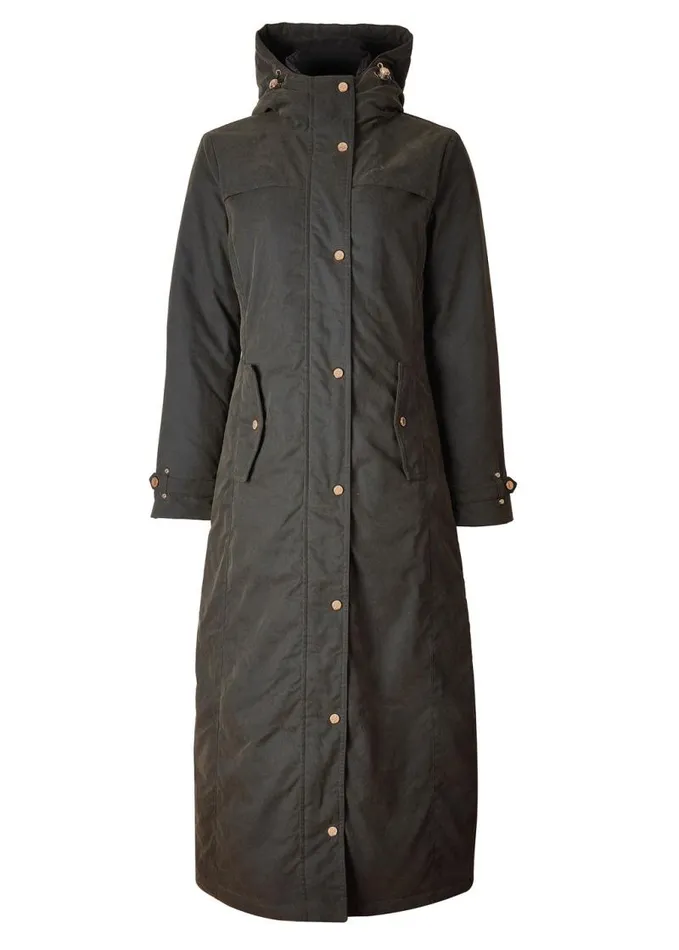 WomenEquestrian Coats Holland Cooper Wax Longline Field Coat Dark Olive