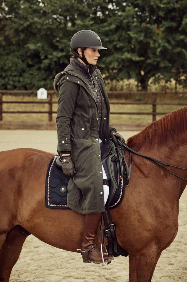 WomenEquestrian Coats Holland Cooper Wax Longline Field Coat Dark Olive