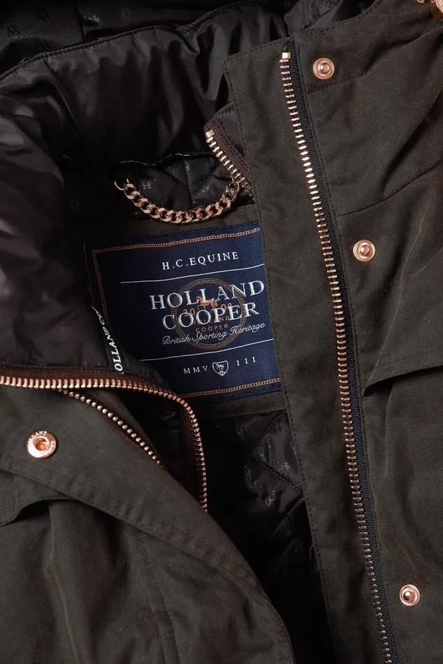 WomenEquestrian Coats Holland Cooper Wax Longline Field Coat Dark Olive