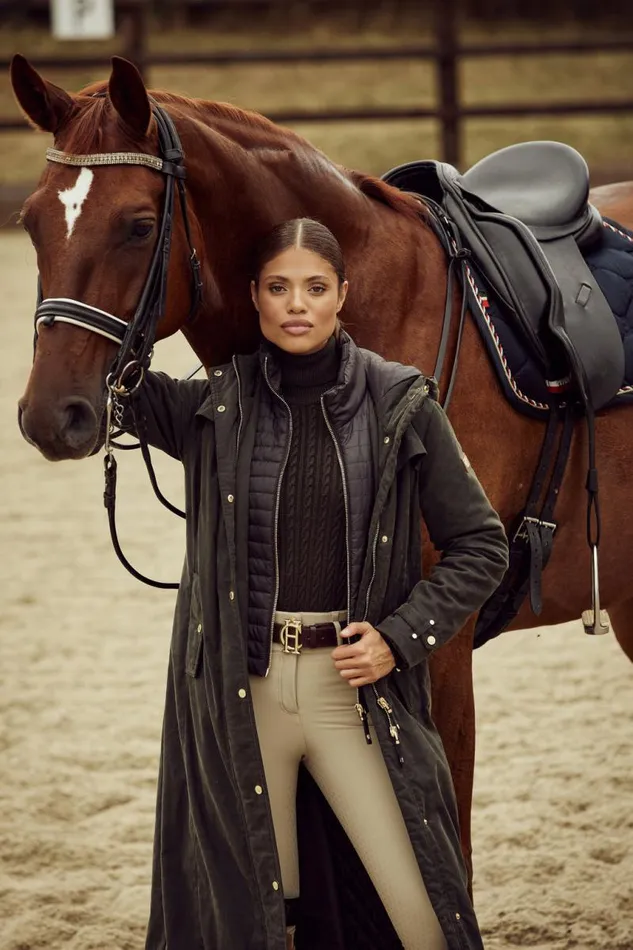 WomenEquestrian Coats Holland Cooper Wax Longline Field Coat Dark Olive