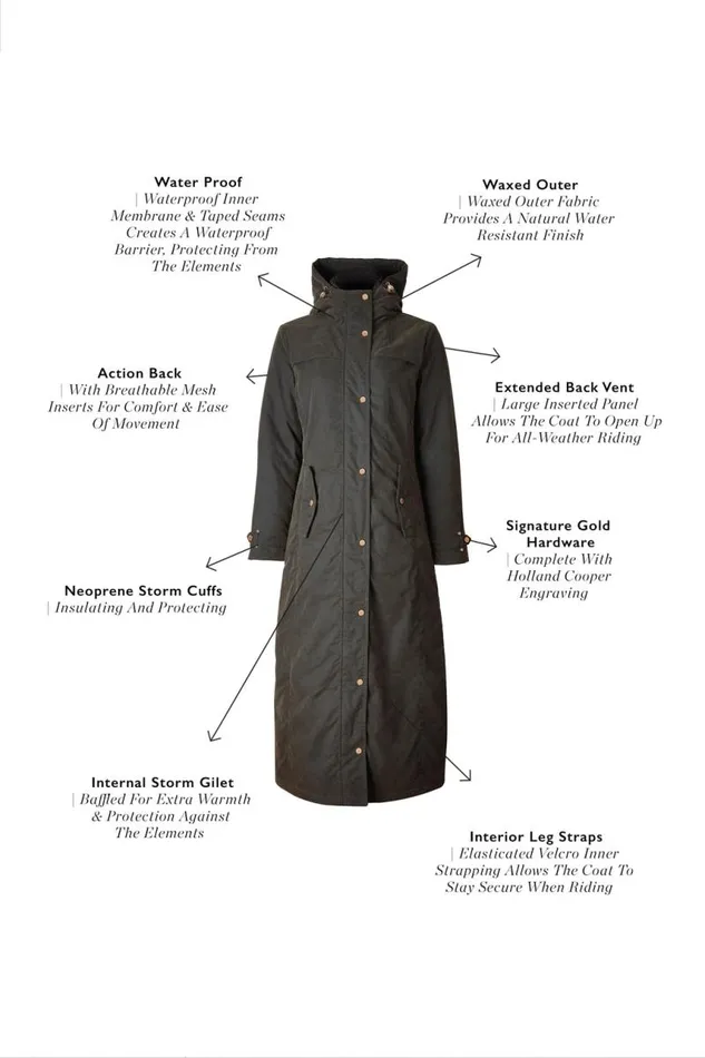 WomenEquestrian Coats Holland Cooper Wax Longline Field Coat Dark Olive