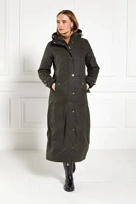 WomenEquestrian Coats Holland Cooper Wax Longline Field Coat Dark Olive