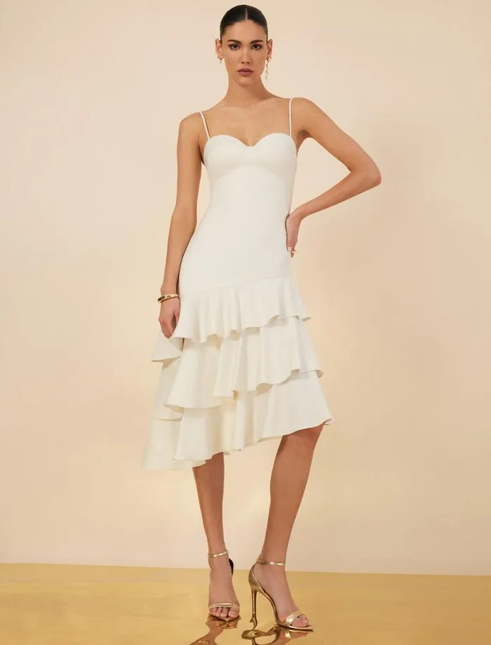 Women Esme Asymmetrical Ruffle Dress Gardenia BCBG Dresses