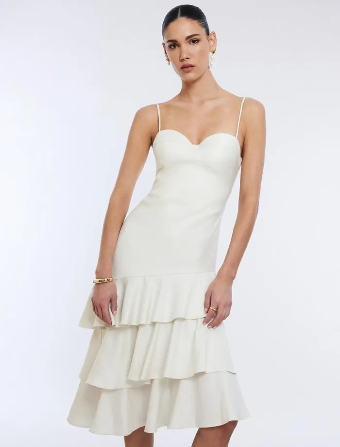 Women Esme Asymmetrical Ruffle Dress Gardenia BCBG Dresses