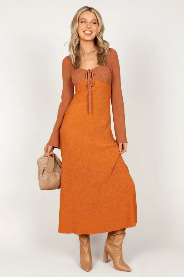 Women Event Dresses Petal and Pup Lirique Long Sleeve Maxi Dress TanOrange