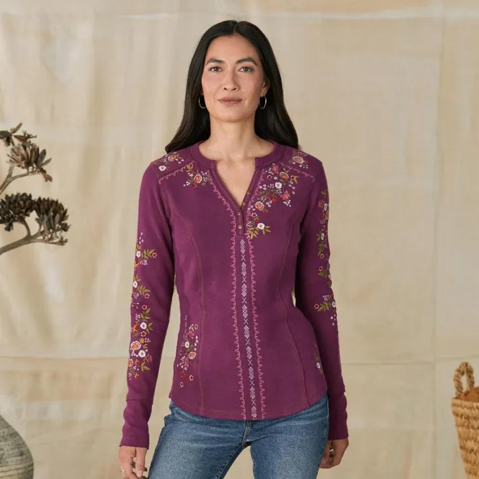 Women Fayette Floral Henley Heather Gray Sundance Catalog Tops Women Fayette Floral Henley Heather Gray Sundance Catalog Tops