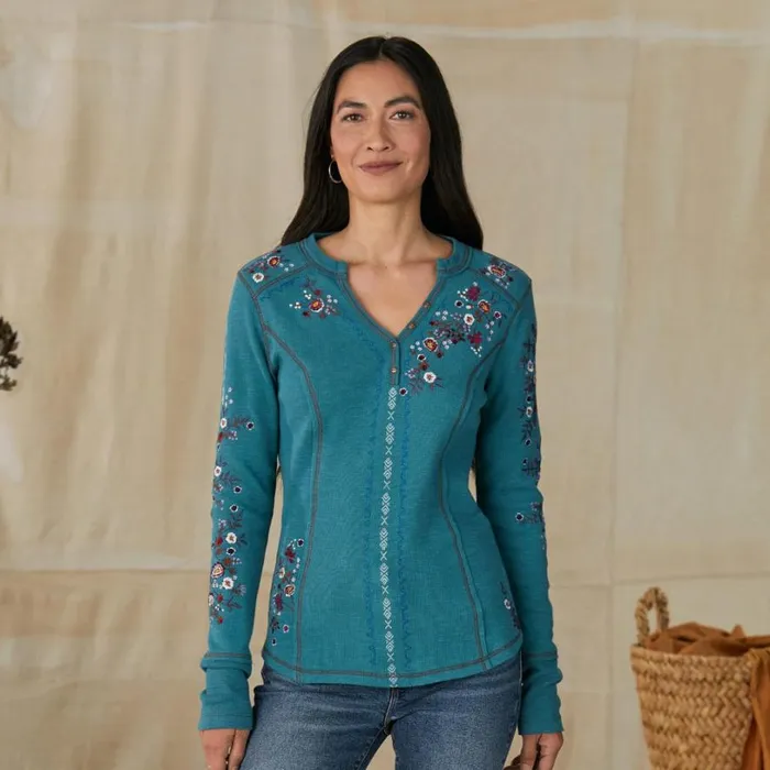Women Fayette Floral Henley Heather Gray Sundance Catalog Tops Women Fayette Floral Henley Heather Gray Sundance Catalog Tops