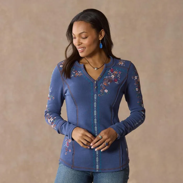 Women Fayette Floral Henley Heather Gray Sundance Catalog Tops Women Fayette Floral Henley Heather Gray Sundance Catalog Tops