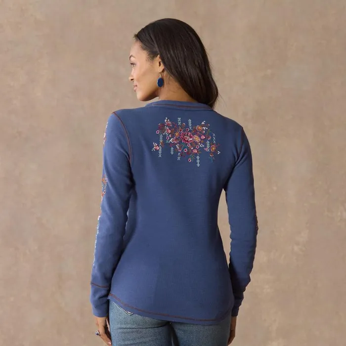 Women Fayette Floral Henley Heather Gray Sundance Catalog Tops Women Fayette Floral Henley Heather Gray Sundance Catalog Tops