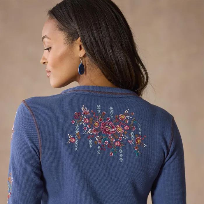 Women Fayette Floral Henley Heather Gray Sundance Catalog Tops Women Fayette Floral Henley Heather Gray Sundance Catalog Tops
