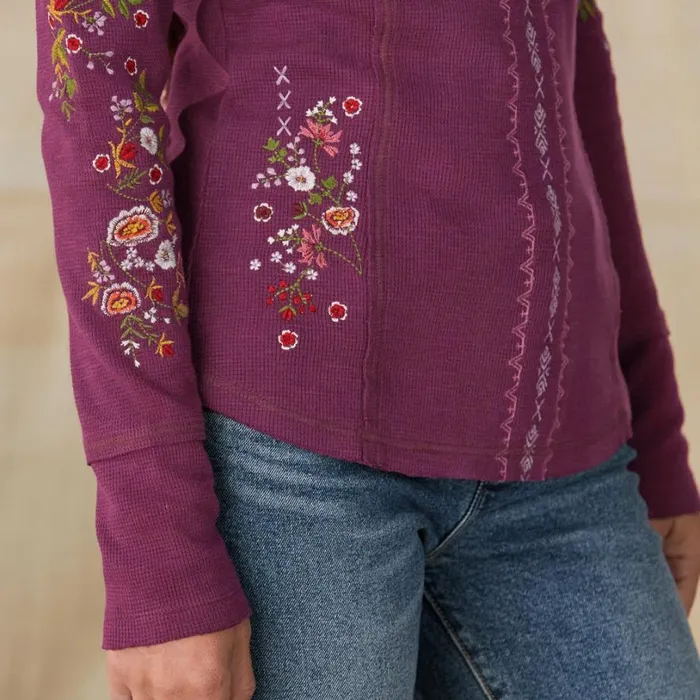 Women Fayette Floral Henley Heather Gray Sundance Catalog Tops Women Fayette Floral Henley Heather Gray Sundance Catalog Tops