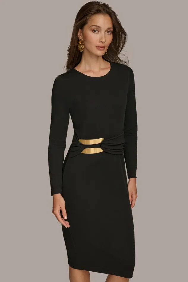 Women FITTED MIDI DRESS WITH BRUSHED HARDWARE DETAIL Black Donna Karan New York Dresses And Jumpsuits Women FITTED MIDI DRESS WITH BRUSHED HARDWARE DETAIL Black Donna Karan New York Dresses And Jumpsuits