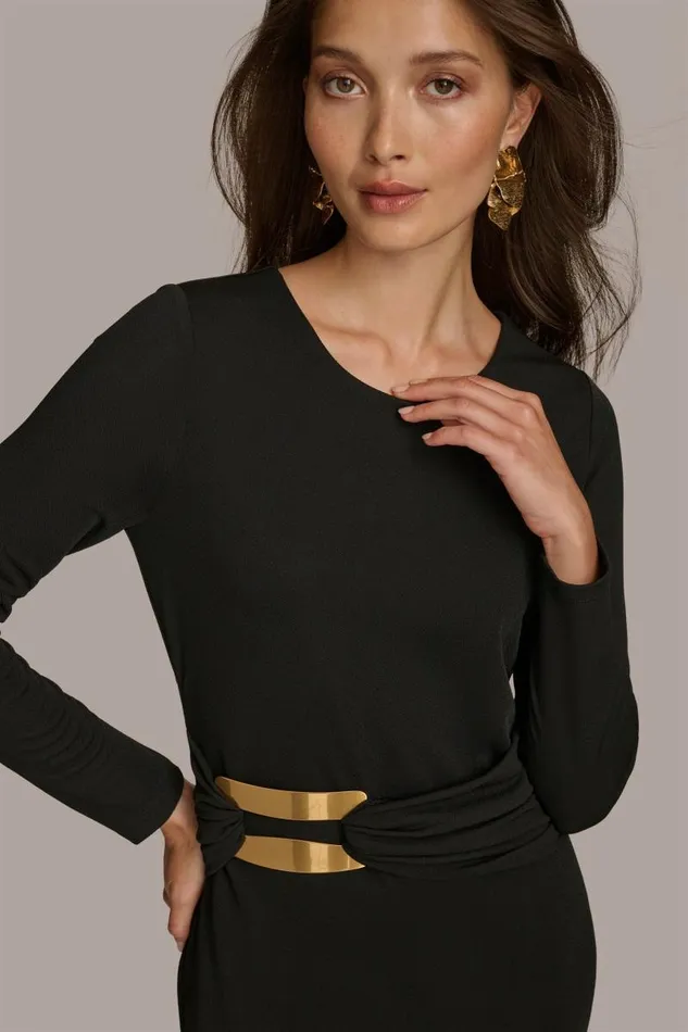 Women FITTED MIDI DRESS WITH BRUSHED HARDWARE DETAIL Black Donna Karan New York Dresses And Jumpsuits Women FITTED MIDI DRESS WITH BRUSHED HARDWARE DETAIL Black Donna Karan New York Dresses And Jumpsuits