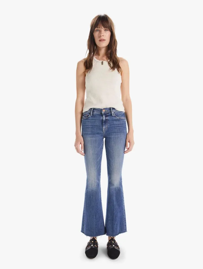 Women Flare Mother Denim The Weekender Fray Medium Blue