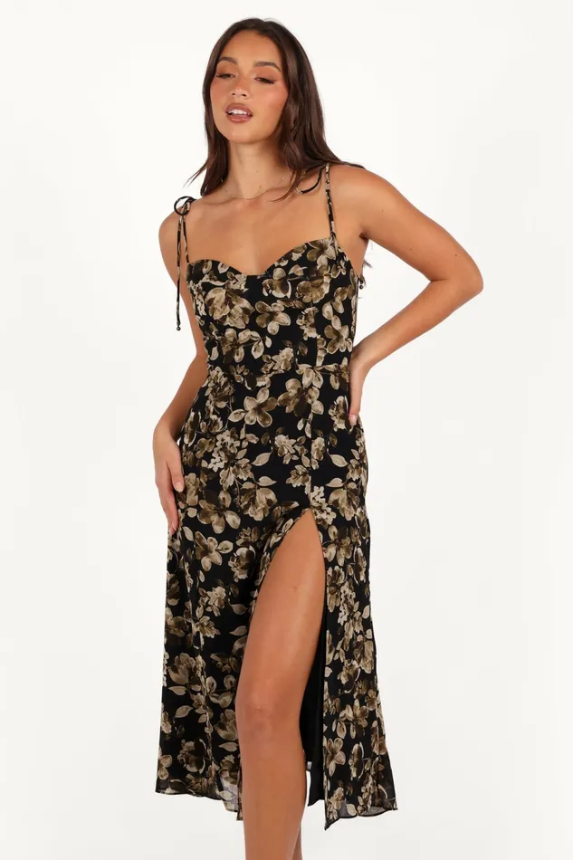 Women Floral Dresses Petal and Pup Arycia Midi Dress Black Floral