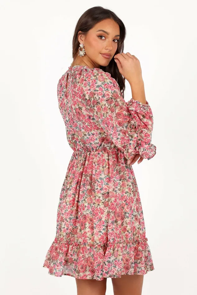 Women Floral Dresses Petal and Pup Reese Long Sleeve Mini Dress Pink Floral