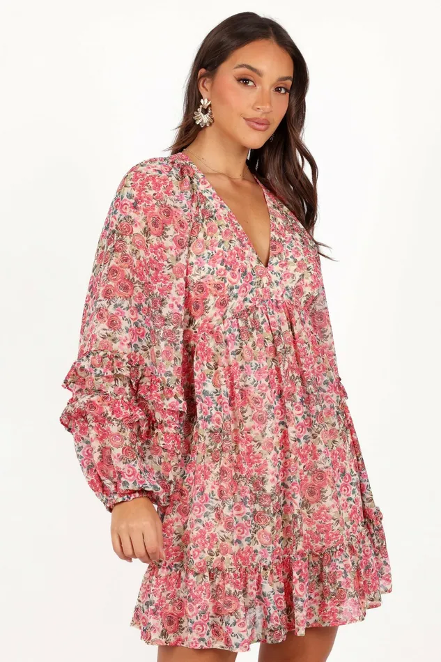 Women Floral Dresses Petal and Pup Reese Long Sleeve Mini Dress Pink Floral