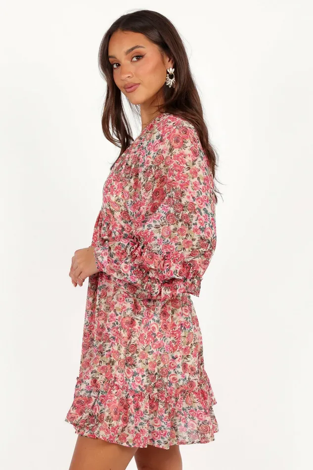 Women Floral Dresses Petal and Pup Reese Long Sleeve Mini Dress Pink Floral