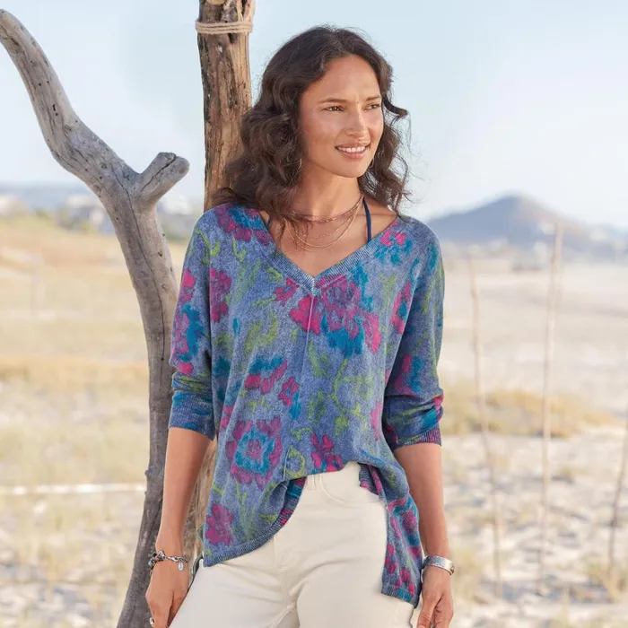 Women Floral Johanna Sweater Ivory Floral Sundance Catalog Sweaters