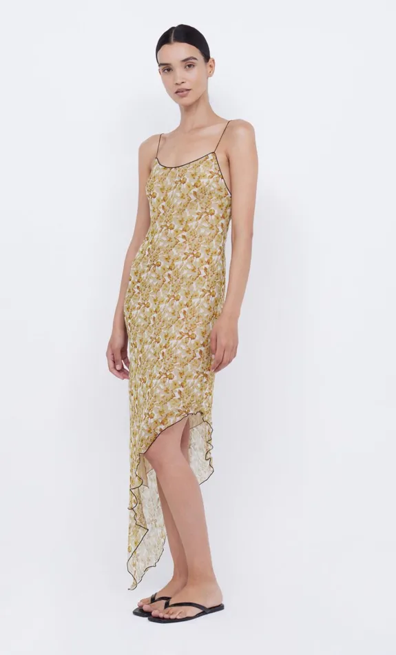 Women FLORENTINE ASYM MIDI DRESS 8211 GOLDEN BLURRED FLORAL Bec Bridge Midi Dresses