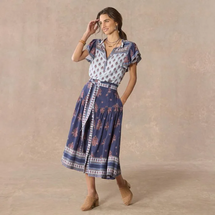 Women Folklore Ruffle Shirt Navy Sundance Catalog Tops Women Folklore Ruffle Shirt Navy Sundance Catalog Tops